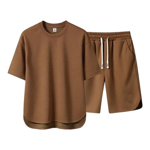 [SHOREKEEPER]Tシャツメンズ半袖上下セットハイローヘムゆったり夏服ジャージメンズ上下通気防臭スポーツウェア吸汗速乾快適お洒落無地カジュアル部屋着(コーヒーL)