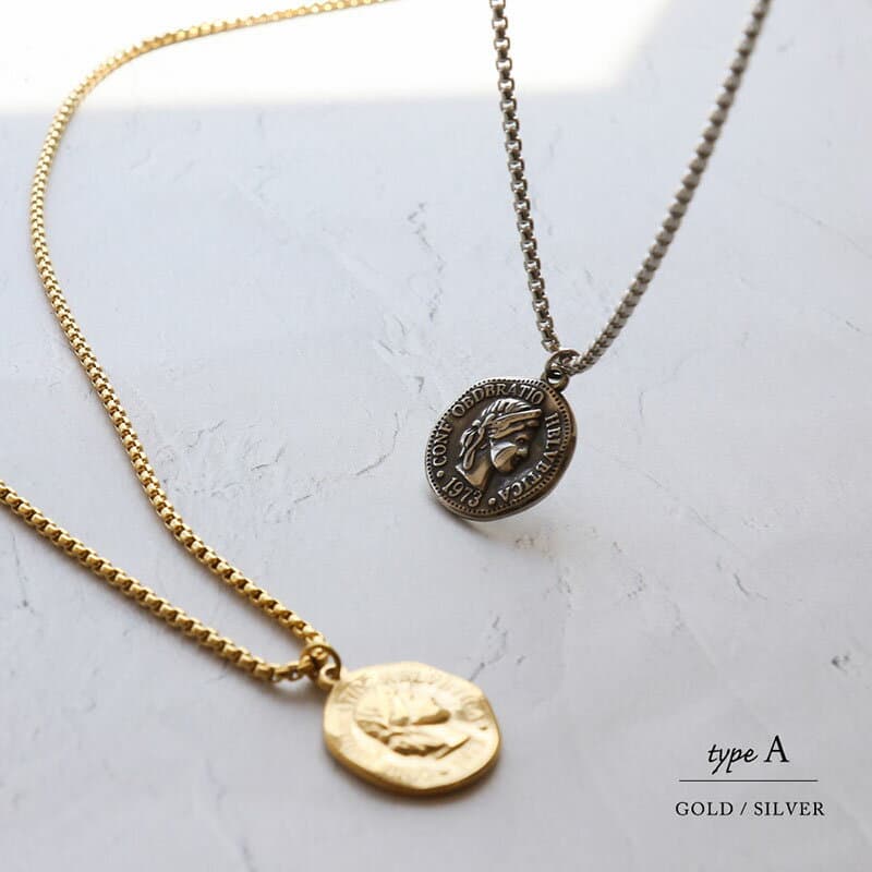 【最大30%OFFクーポン有】 ネックレス ステンレス ロングネックレス コインネックレス レディース 金属アレルギー 対応 コイン 硬貨 チェーン ゴールド シルバー シンプル おしゃれ 可愛い 20代 メール便送料無料 thumbnail 2