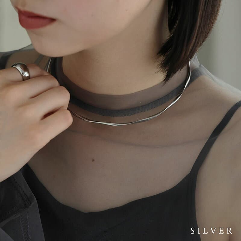 【10/9 09:59まで！超目玉】 ネックレス ステンレス 金属アレルギー チョーカー メタルチョーカー ネックカフ ショートネックレス メッキ メタル サージカルステンレス 安心 ツイスト ねじり 捻り 華奢 金 銀 レディース メール便送料無料 thumbnail 3