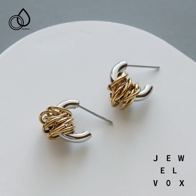 【10/10～10/12は20%OFFクーポン&P10倍】 ピアス ステンレス レディース 金属アレルギー サージカルステンレス ハーフ フープ バイカラー コイル ゴールド シルバー つけっぱなし 結婚式 女性 プレゼント メール便送料無料