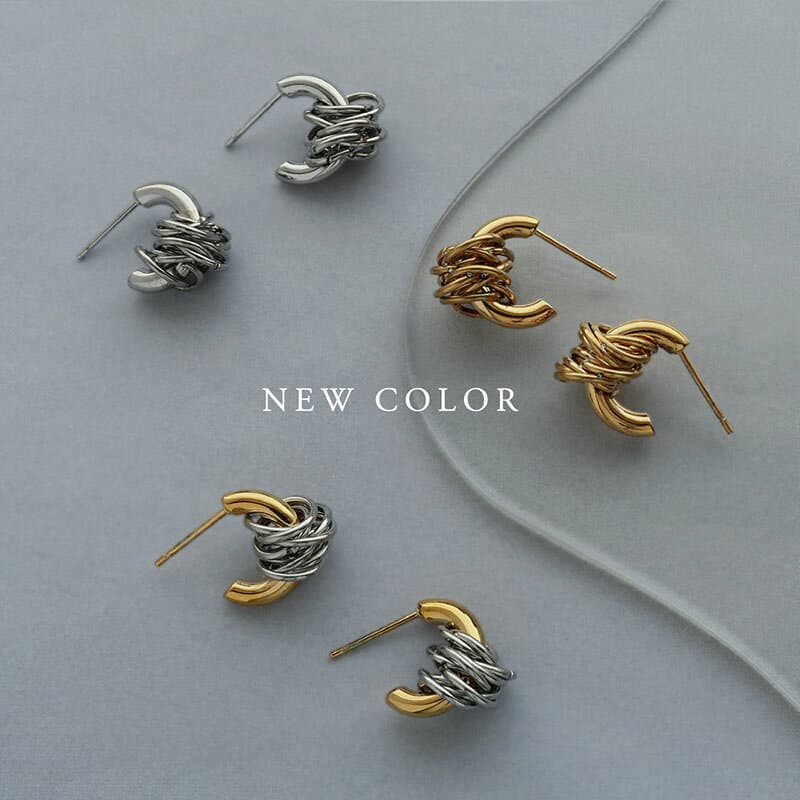 【10/10～10/12は20%OFFクーポン&P10倍】 ピアス ステンレス レディース 金属アレルギー サージカルステンレス ハーフ フープ バイカラー コイル ゴールド シルバー つけっぱなし 結婚式 女性 プレゼント メール便送料無料 thumbnail 2