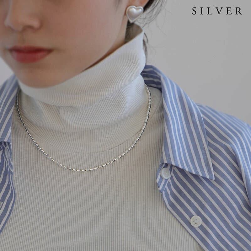 ネックレス ニッケルフリー 金属アレルギー ショートネックレス レディース ビーズ シンプル おしゃれ 大人かわいい シルバー グレー 重ね付け メール便送料無料 thumbnail 2