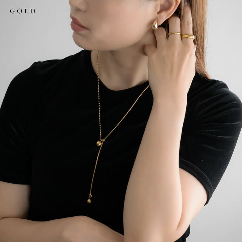 【最大30%OFFクーポン有】 ネックレス ロングネックレス レディース Y字ネックレス ステンレス製 金属アレルギー サージカルステンレス ボール メタルボール モチーフ アシンメトリー チェーン ゴールド シルバー メール便送料無料 thumbnail 3
