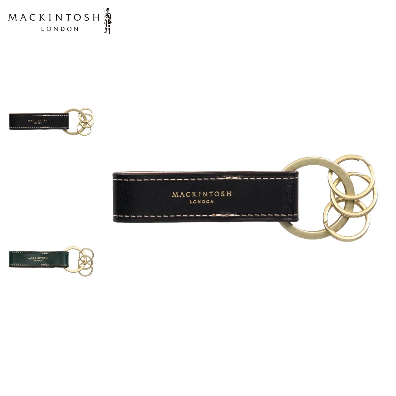 MACKINTOSH LONDON KEY RING マッキントッシュロンドン キーホルダー キーリング チャーム メンズ レディース 本革 金具 3連 ブラック グリーン 黒 6060026