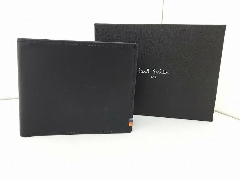 ポールスミス Poul smith ストライプ 2つ折り財布 ネイビー系 【中古】
