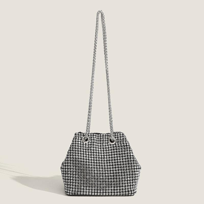 バッグ レディース 小さめ バケットバッグ ラインストーン 高級感 ワンショルダー 斜め掛け チェーン 鞄 合成皮革 普段使い デイリー トレンド ブラック シルバー シャンパンカラー 春夏