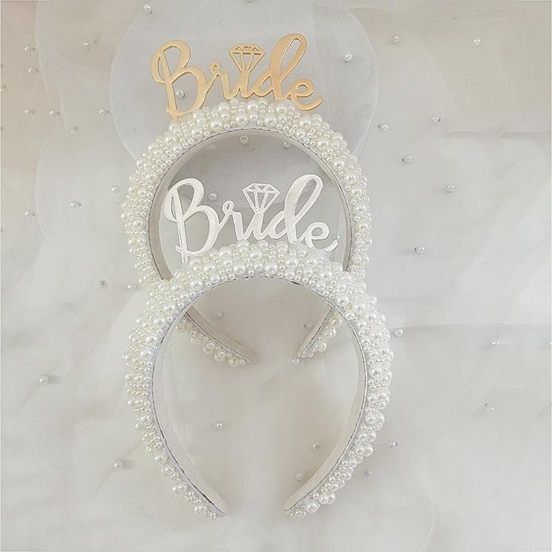 カチューシャ レディース 花嫁 ブライダル ウェディング パーティー パール メタル BRIDE アルファベット ヘッドバンド おしゃれ ファッション シルバー ゴールド ヘアアクセサリー 個性的