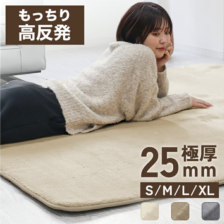 【最大2000円OFFクーポン配布】高反発 ラグ 2026モデル ふわふわ 滑り止め 防音 抗菌 防ダニ オールシーズン 厚手 マット ラグマット 床暖房対応 130×185 185×185 200×250 200×300 もっちり 極厚25mm マイクロファイバー ホットカーペット対応 おしゃれ 新生活