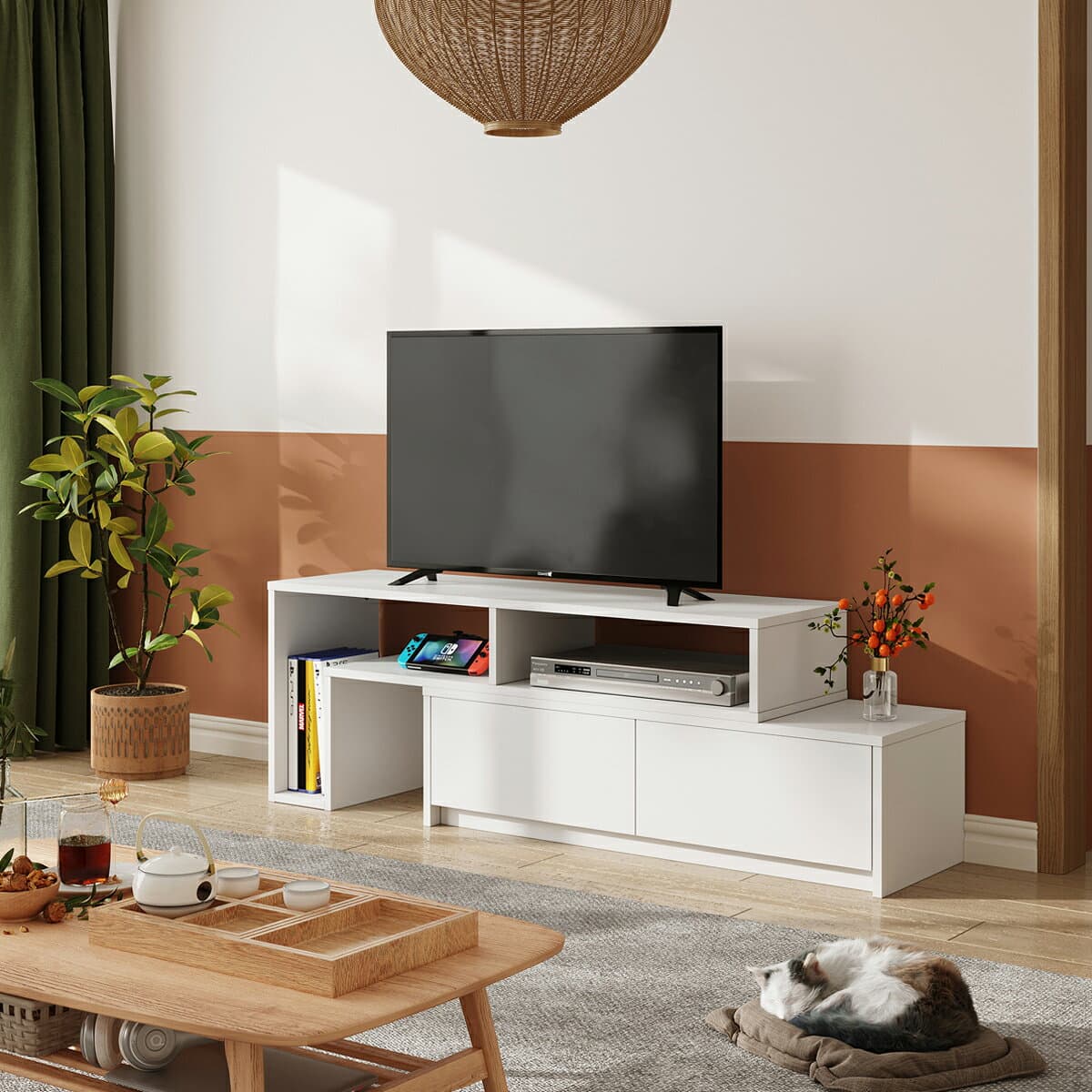 【10/9まで1,000円クーポンOFF！】テレビ台 伸縮 ローボード テレビボード 伸縮 角度自由 コーナー AVボード TVボード 収納 テレビラック TV台 引き出し 木製 42 32インチ ロータイプ 一人暮らし 左右レイアウト 47インチ対応耐荷重60kg 北欧収納 ウォルナット thumbnail 3