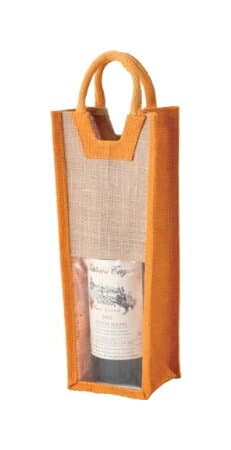 【アウトレット】【送料無料】_ 麻 ワインバッグ窓付1本用 オレンジ ボトル AD2【RCP】