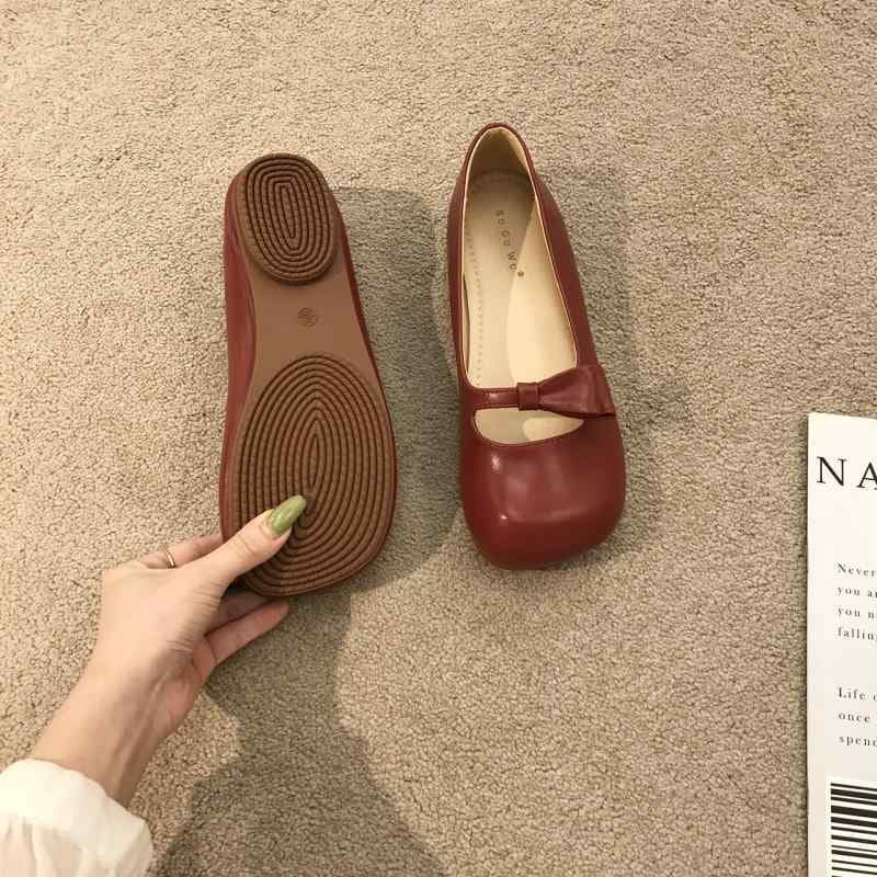 フラットシューズ レディース 丸頭 ヴィンテージ風 蝶結び リボン ソフトソール かわいい 快適 普段使い フェミニン 軽量