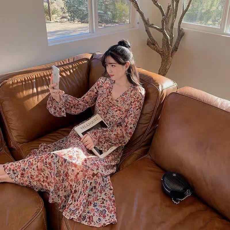 レディース ワンピース Vネック ウエストシェイプ レトロ フラワープリント 春夏 ペティート エレガント ロマンチック 普段使い 軽量 柔らかい素材感