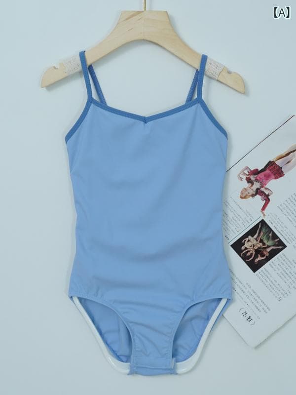 子供 カジュアル ライトブルー ナイロン 伸縮性 快適 柔らかい かわいい 春夏 キャミソール 吊り紐 ダンス練習 女の子 体操服