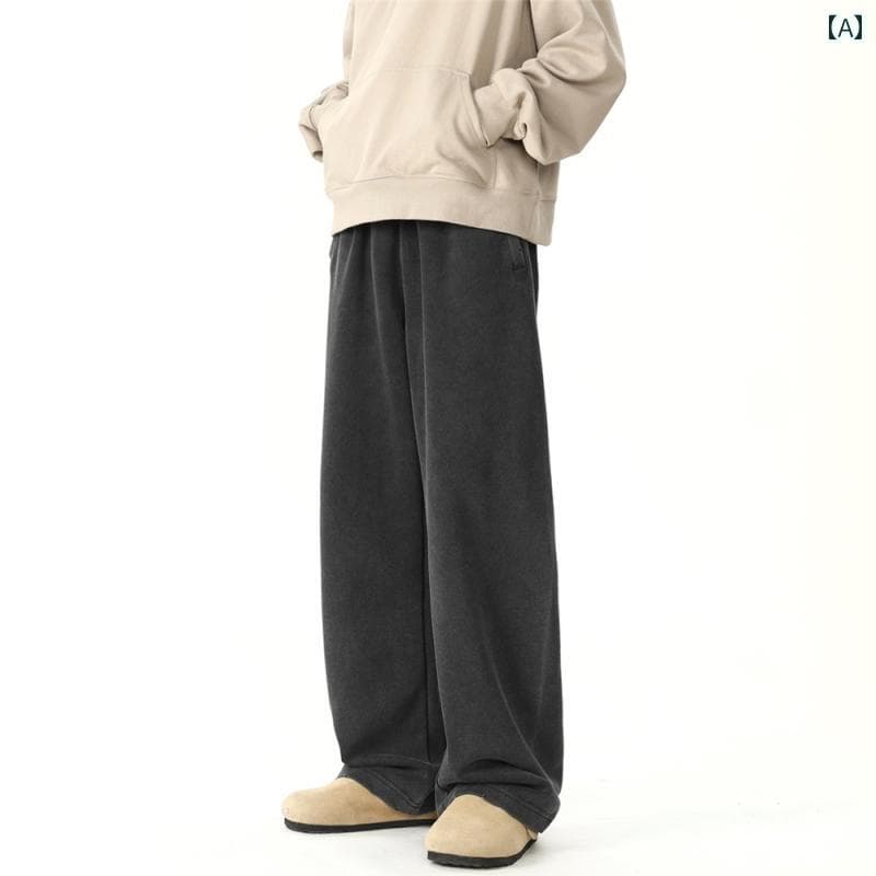 メンズ ファッション 春夏 秋冬 かっこいい オシャレ モテ 男性用 紳士服 服 韓国 シンプル 大人 ヘビーウェイト　ウォッシュド　スウェットパンツ　ブラック　フィット　パンツ　ゴム　ウエスト