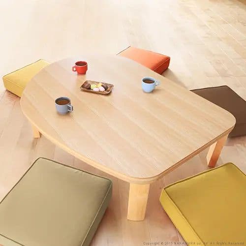 リビングテーブル こたつ 木脚タイプ 高さ調整 折りたたみ式 円形テーブル フラットヒーター 日本国産 天然木使用 エッグ型 オールシーズン スタイリッシュ ビーンズ型 ウォールナット ナチュラル メーカー1年保証