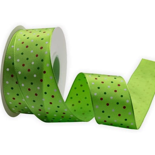 XMLMSHマルチポルカドットワイヤーエッジリボン、1-1/2インチ10メートルスプール、クリスマスドット付きグリーン、DIYギフトラッピングリース、フラワーアレンジメントリボンデコレーシ…