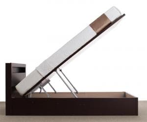 セミシングルベッド 茶色 ダークブラウン 茶 こげ茶、白 ホワイト、ナチュラルから選べる お客様組立 開閉タイプが選べる跳ね上げ収納ベッド 薄型プレミアムポケットコイルマットレス付き 縦開き 深さラージ セミシングルベッド 茶色 ダークブラウン 茶 こげ茶、白 ホワイ