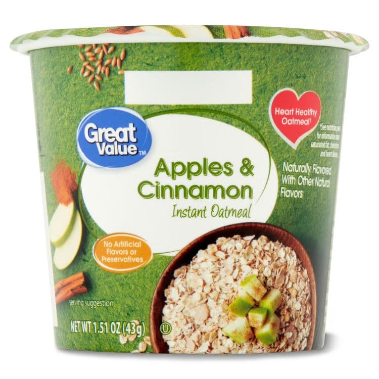 グレートバリュー アップル＆シナモン風味 カップ入りインスタントオートミール 43g Great Value Apples & Cinnamon Instant Oatmeal Cup, 1.51 oz 【お取り寄せ商品】