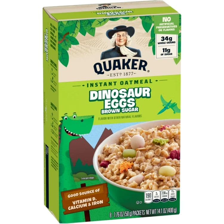 クエーカー インスタントオートミール ダイナソーエッグ&ブラウンシュガー 8袋入り Quaker Instant Oatmeal, Dinosaur Eggs & Brown Sugar, 1.76 oz, 8 Packets 【お取り寄せ商品】