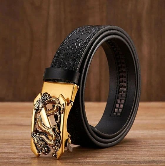 メンズ 無段階調整ベルト ベルト クリック コンフォート 合金 革 スライドベルト 穴なし 105cm シルバー ゴールド 龍