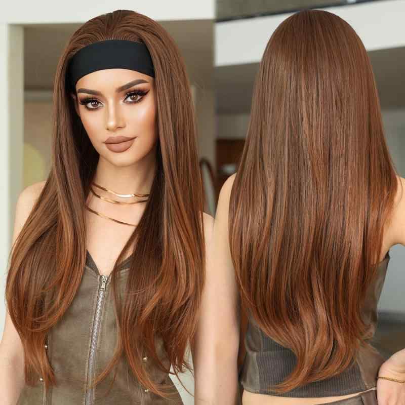 ヘアバンド付きウィッグ レディース 金髪 ブラウン グラデーション ロング ストレート 巻き髪 フルウィッグ アジアン エスニック ファッション 日常 普段使い 帽子一体型 簡単