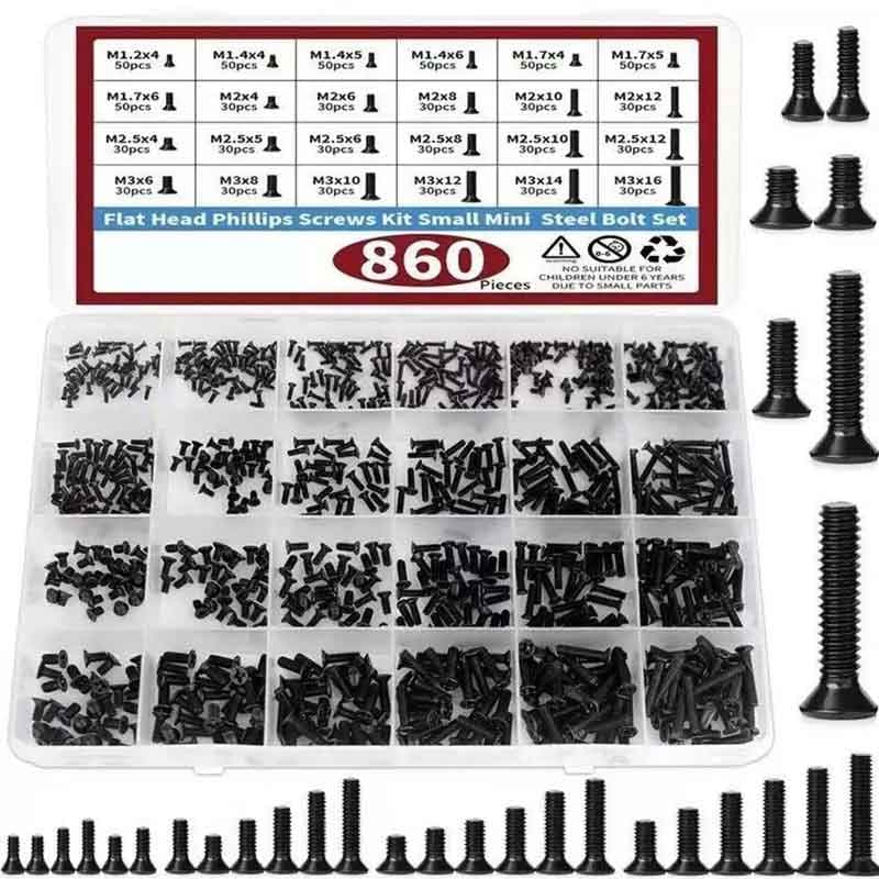 zmart 860個 小型 コンピュータ ネジ 詰め合わせ キット 黒の小さな 眼鏡ネジ M1.2 M1.4 M1.7 M2 M2.5 M3 PC ノー​​トパソコン SSDハードドライブC ミニネジセット 精密ネジキット コンピュータネジ ノートパソコンネジ SSD固定ネジ HDD取付ネジ 電子機器用ネジ