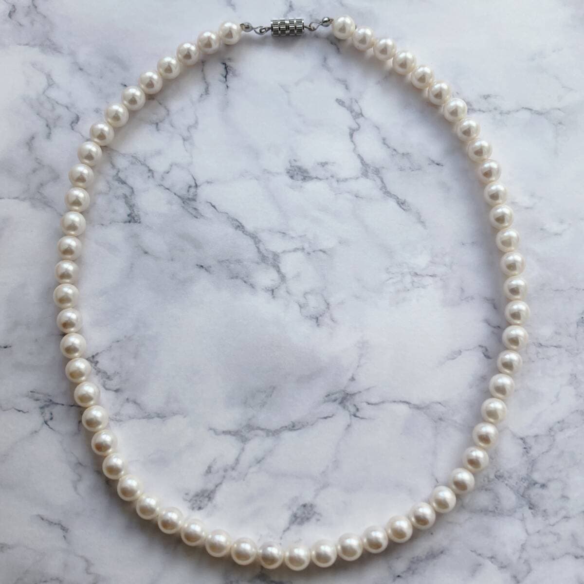 【美品】パールネックレス ホワイト 7mm玉 45cm 冠婚葬祭 フォーマル 定番☆Vintage jewelry accessoriesB0357 — 1/8