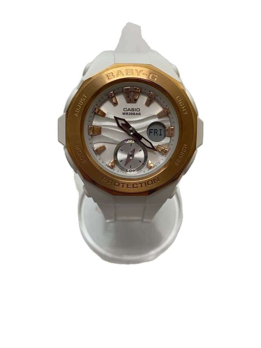 CASIO◆クォーツ腕時計/アナログ/ラバー/WHT/WHT/BGA-220G// — 1/8