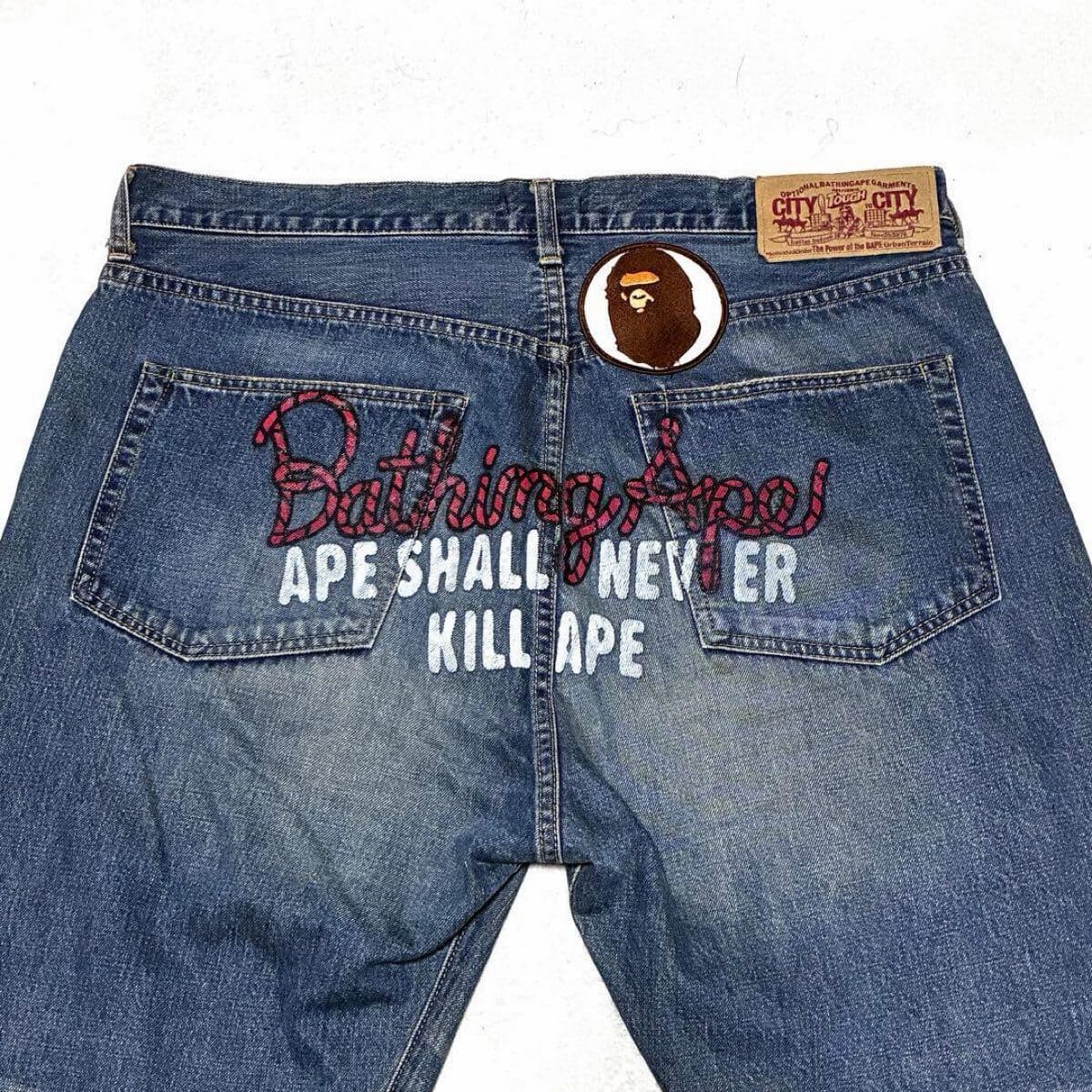 A BATHING APE ア ベイシング エイプ BAPE チャンピオンデニム XL セルビッジ 青耳 日本製 NOWHERE — 1/10