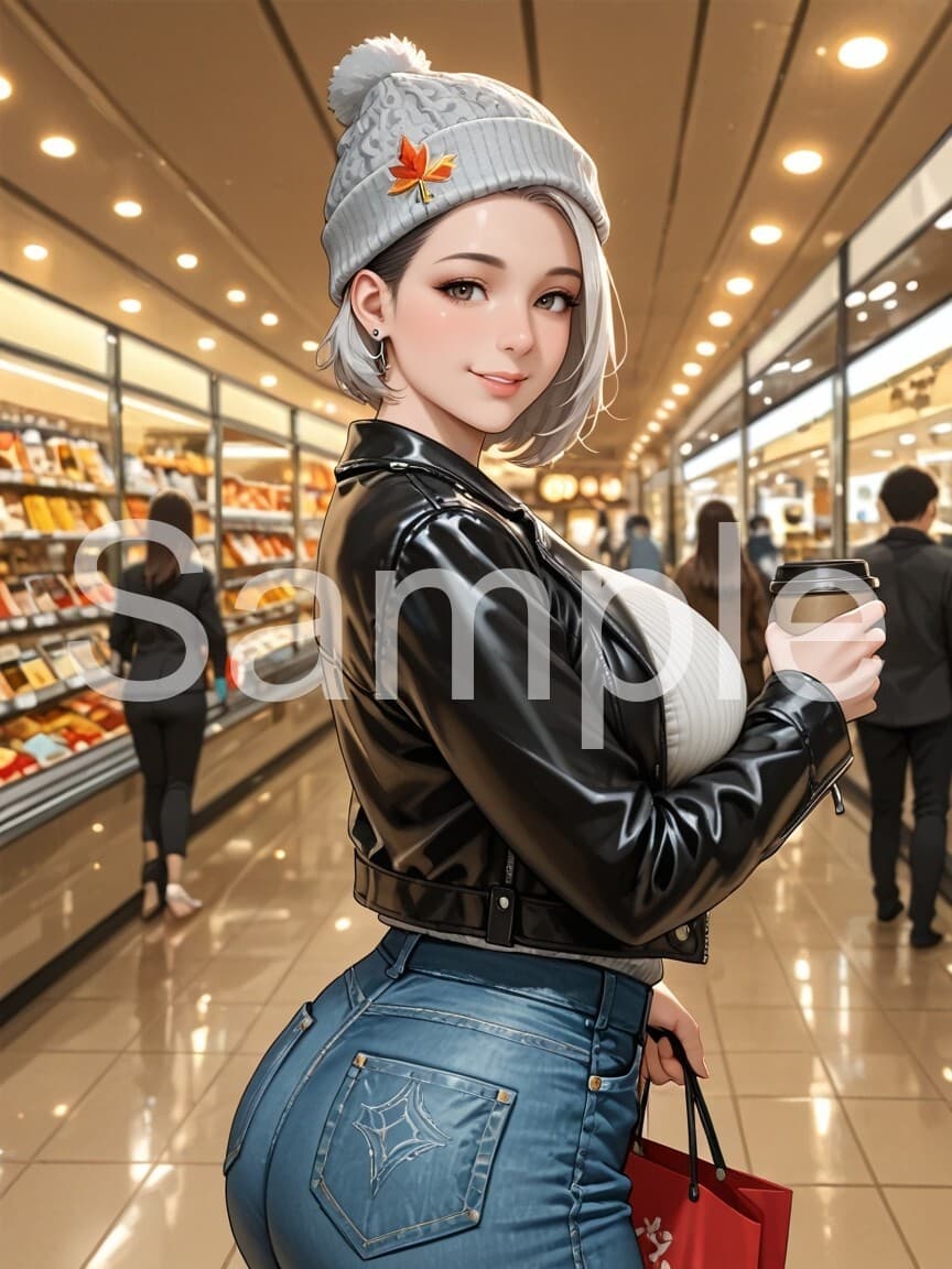 カジュアル 私服 巨乳 美乳 巨尻 美尻 買物 可愛い ポスター A4 美女 AI アニメ イラスト オリジナル アート 【一点物】 b81094 【ナナミ】 — 1/1