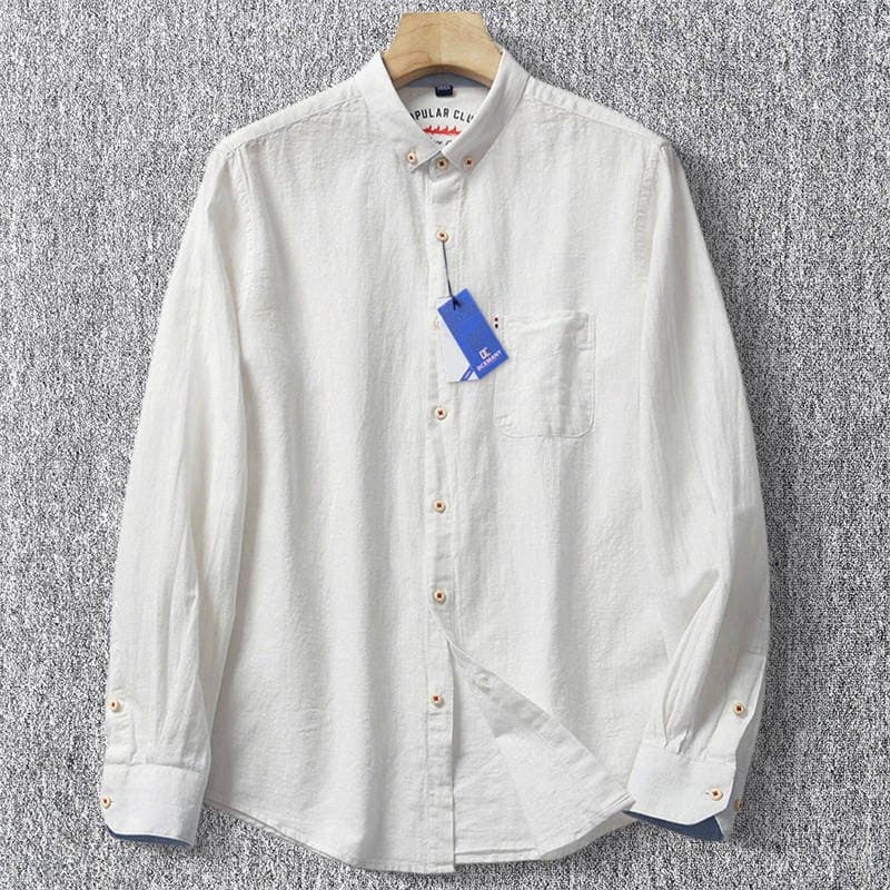 新品 DCKMANY 綿麻 長袖シャツ メンズ 春夏秋 リネン コットン 涼しい 快適 通気性 ボタンダウン 薄手 麻シャツ トップス ホワイトT601-XL — 1/10