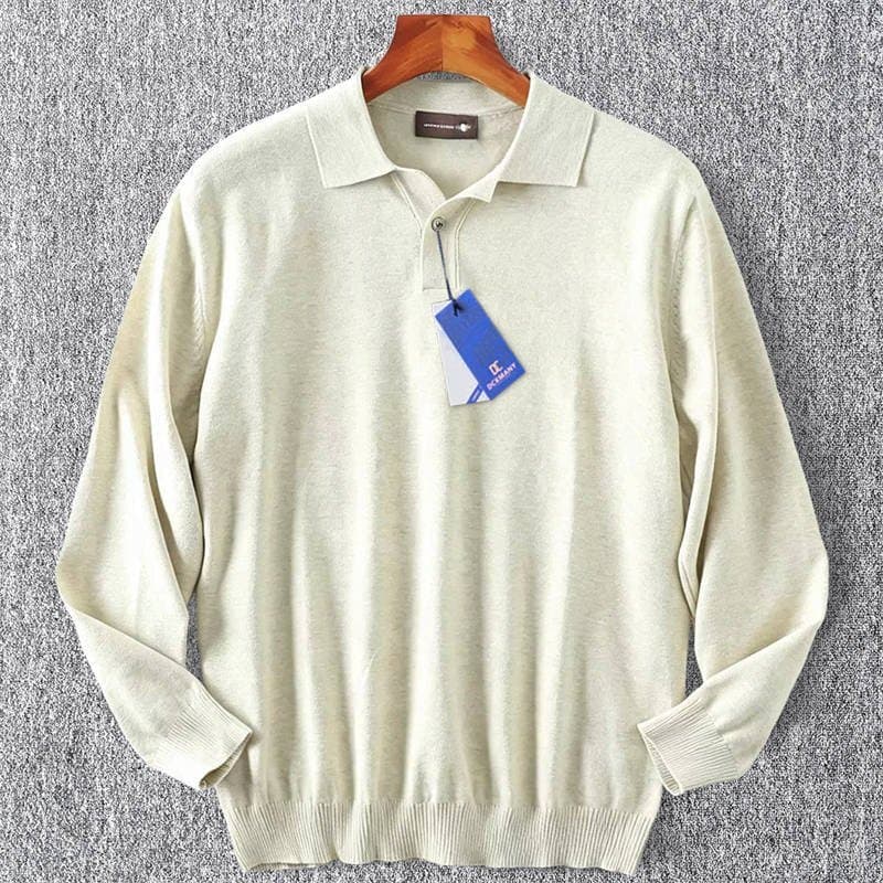 新品 DCKMANY 長袖 ニット セーター ニットポロカラー 綿混 保温 防寒 暖かい 細身 秋冬 メンズ ニット トップス ベージュ T6622-2XL — 1/10