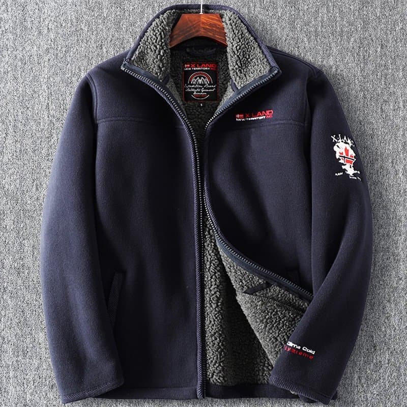 新品 フリース ジャケット ブルゾン トラックジャケット 裏ボア 厚手 防寒 裏暖 メンズ 秋冬 フードブルゾン アウター 紺 T1052-L — 1/10