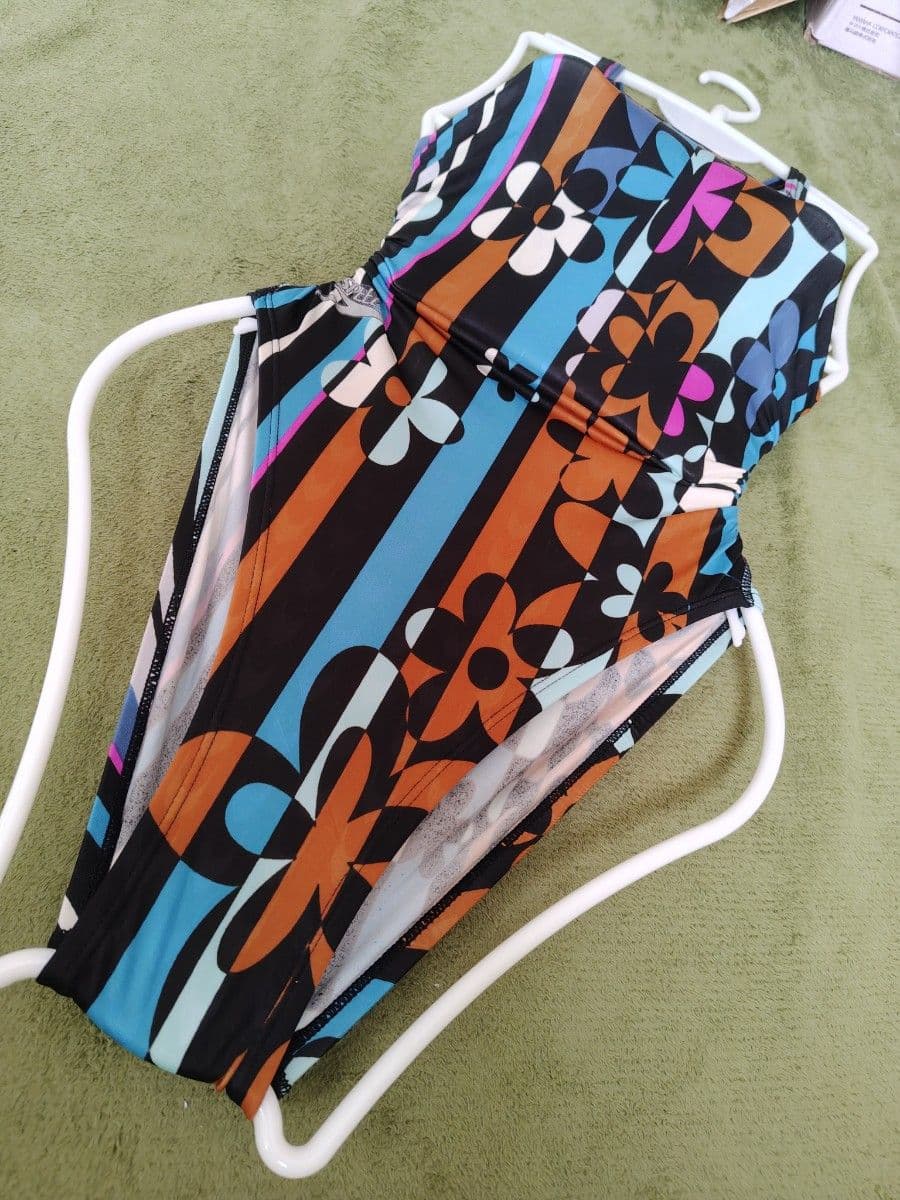 流水加工付 レトロな花柄 speedo スピード 競泳水着 サイズM — 1/10